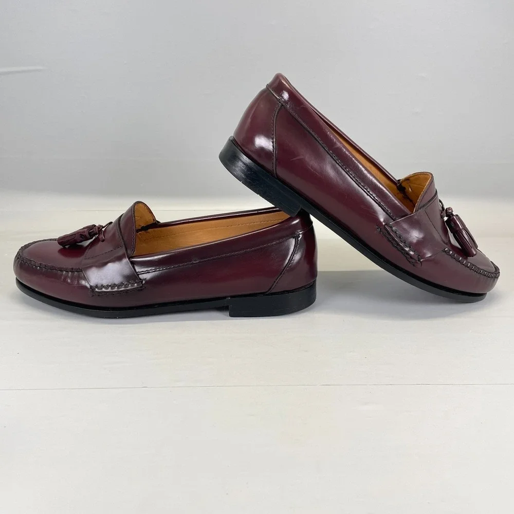 GH Bass & Co Harrison II Tassel Loafers Mens Size 9.5 EE Burgundy Leather Shoes